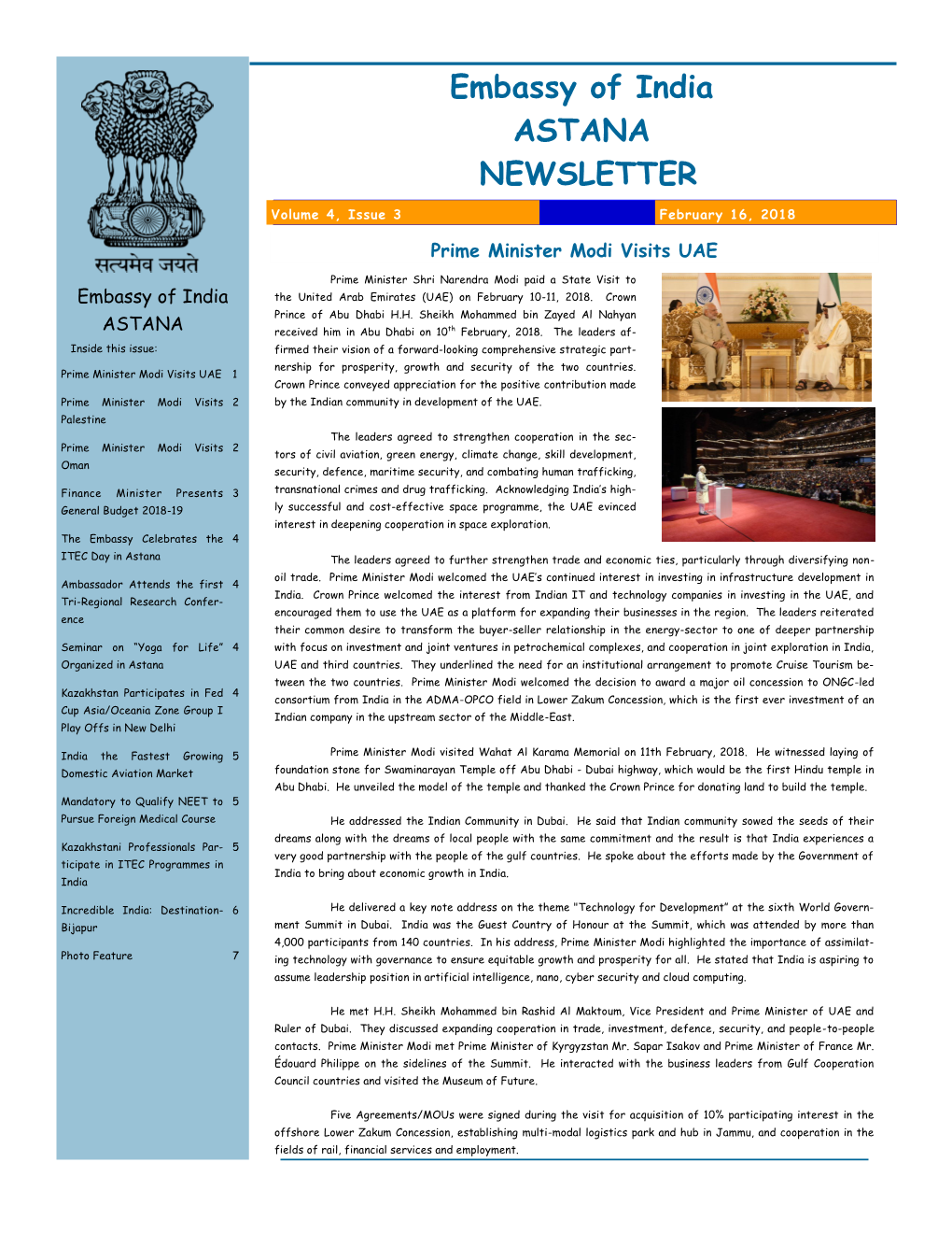 Embassy of India ASTANA NEWSLETTER