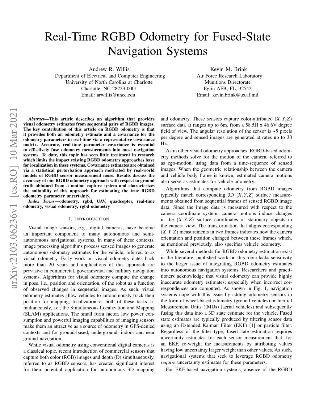 Real-Time RGBD Odometry for Fused-State Navigation Systems