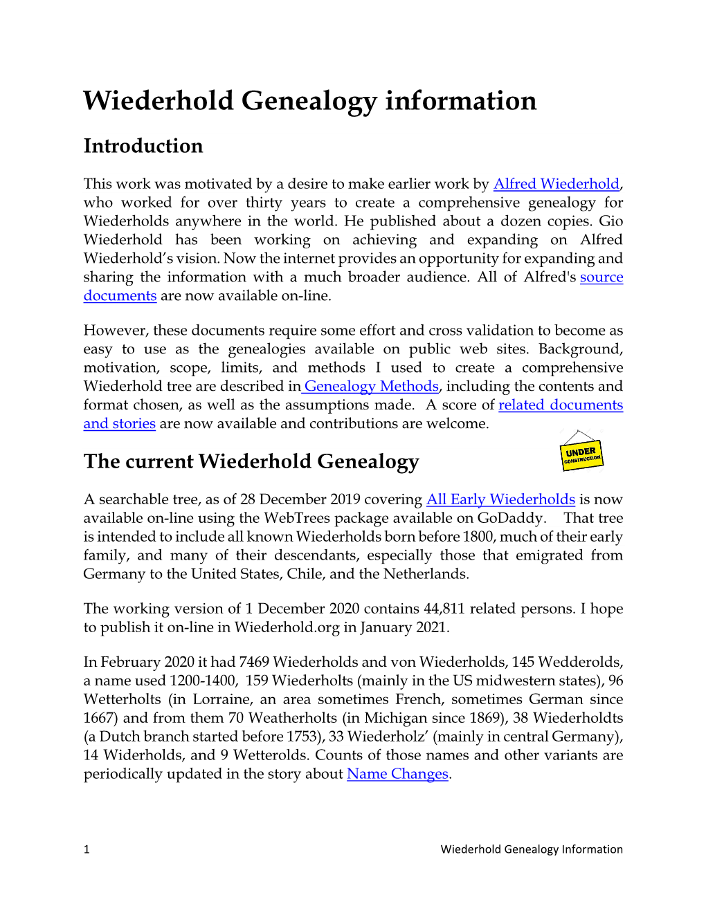 Wiederhold Genealogy Information Introduction