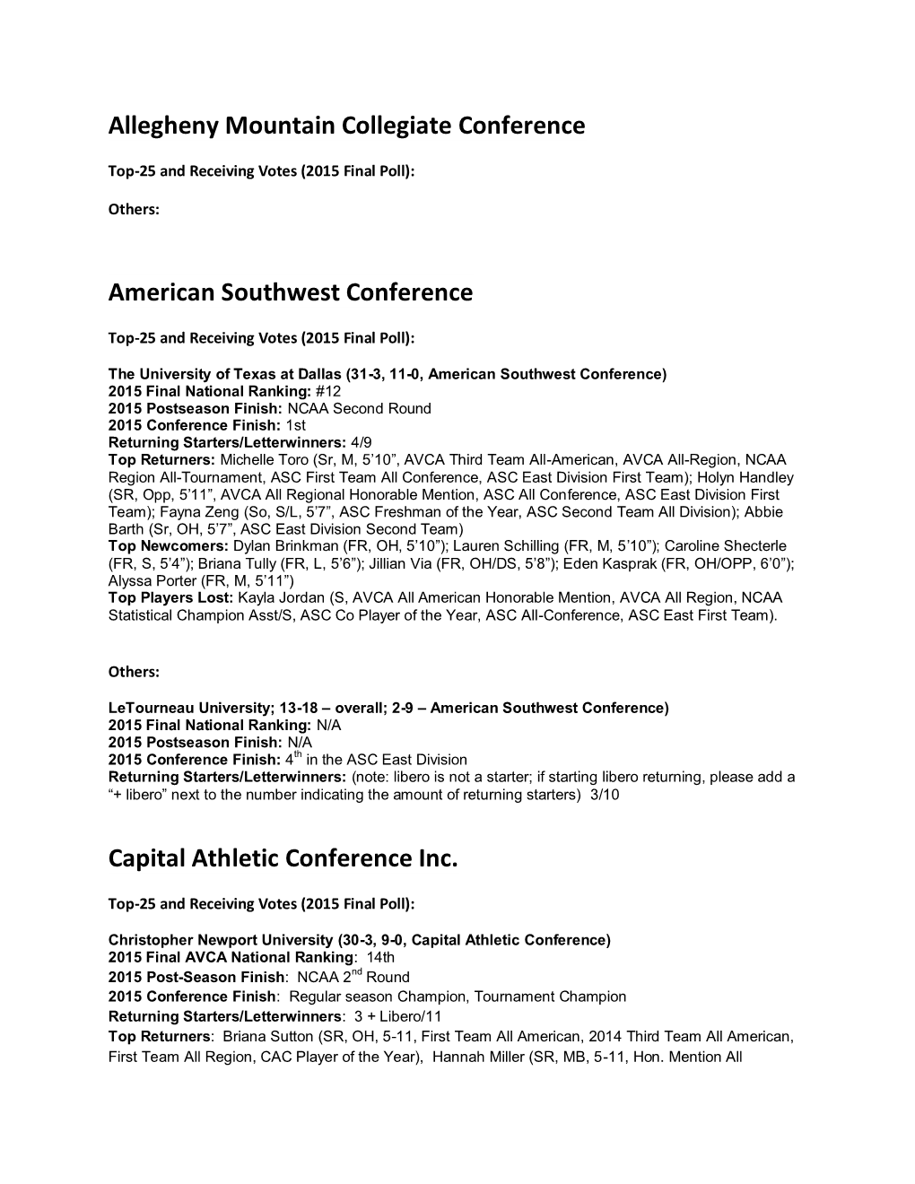 Allegheny Mountain Collegiate Conference American Southwest