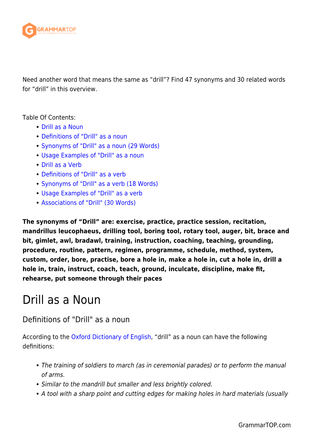 Synonyms and Related Words. What Is Another Word for DRILL?