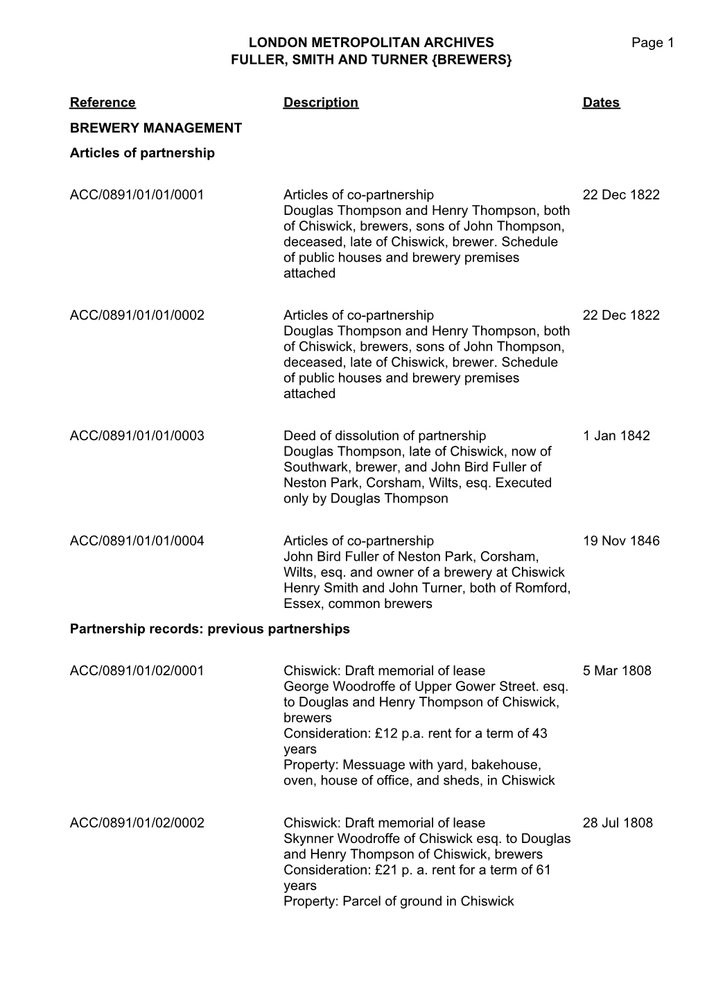 London Metropolitan Archives Fuller, Smith And