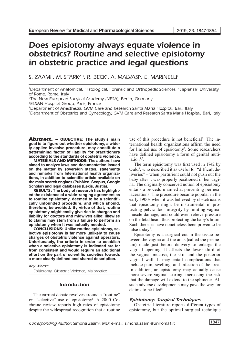 Does Episiotomy Always Equate Violence in Obstetrics? Routine and Selective Episiotomy in Obstetric Practice and Legal Questions