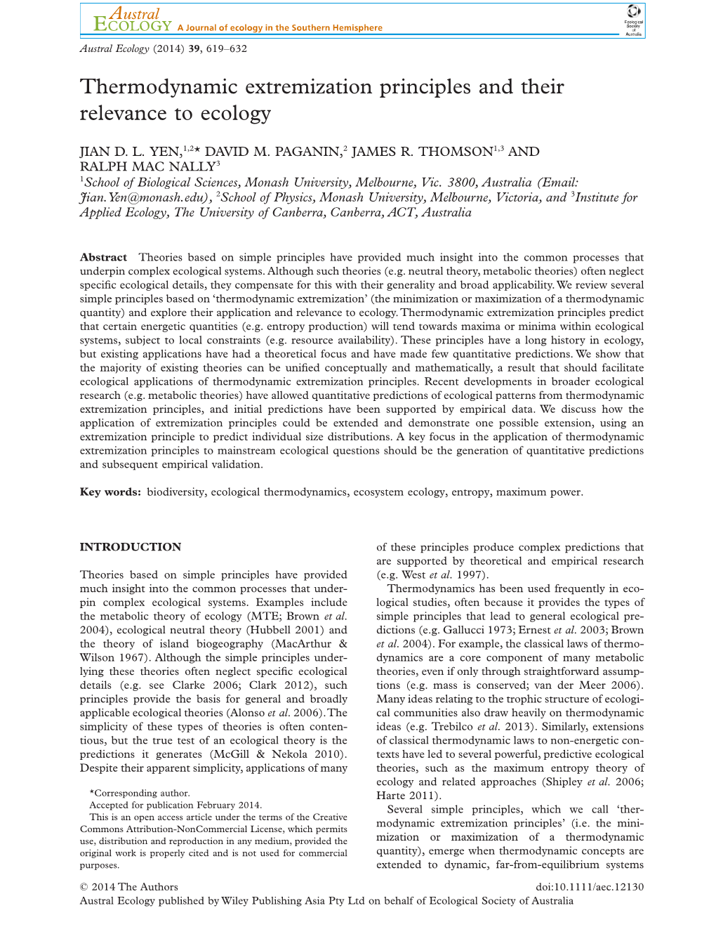 Thermodynamic Extremization Principles and Their Relevance to Ecology