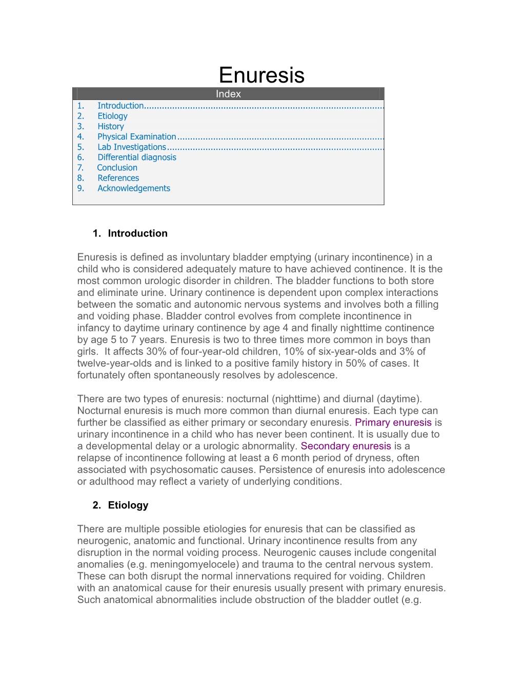 Enuresis Index 1