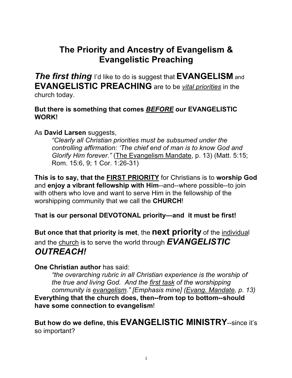 Evangelism & Evangelistic Preaching