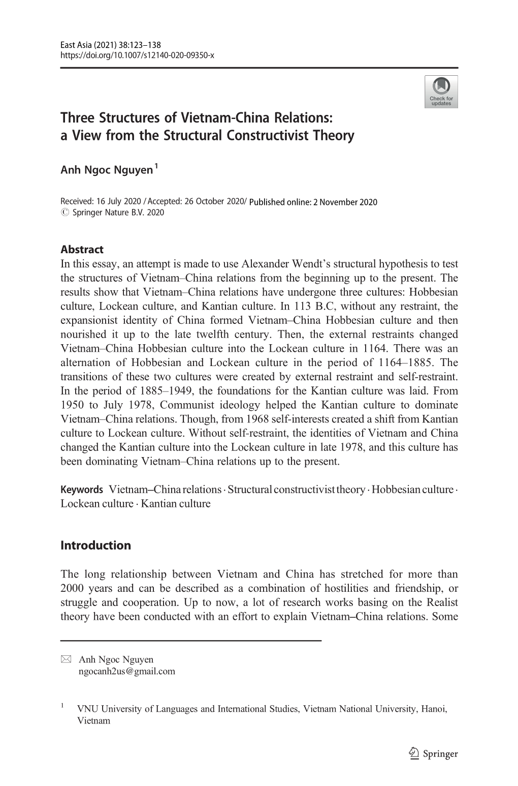 Three Structures of Vietnam-China Relations: a View from the Structural Constructivist Theory