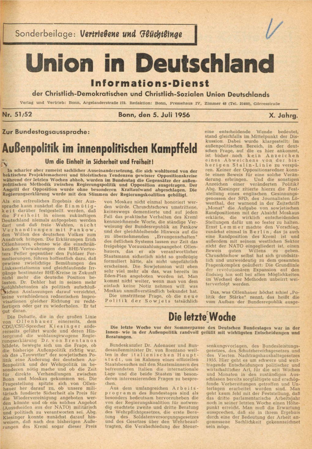 UID Jg. 10 1956 Nr. 51/52, Union in Deutschland