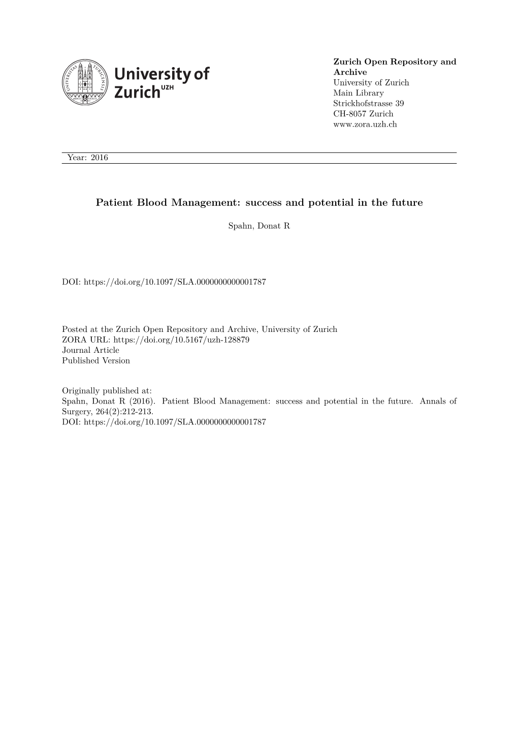 Patient Blood Management: Success and Potential in the Future