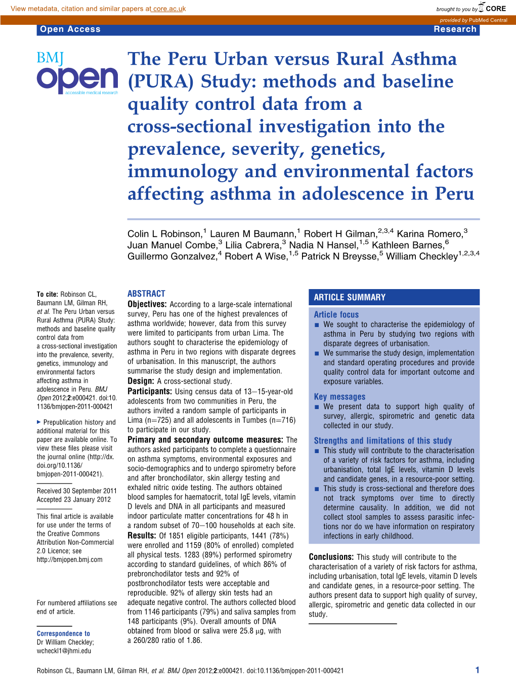 The Peru Urban Versus Rural Asthma