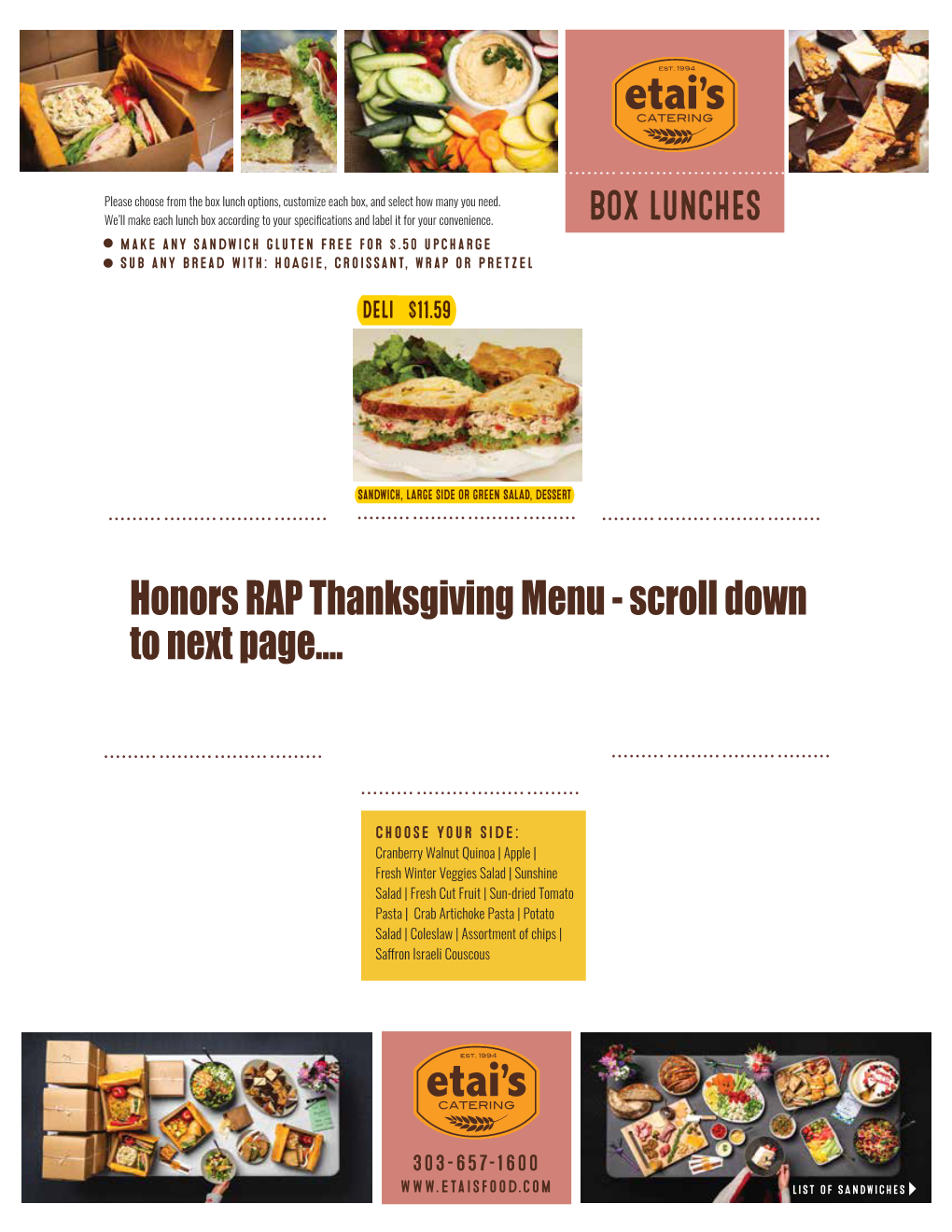 Honors RAP Thanksgiving Menu - Scroll Down to Next Page