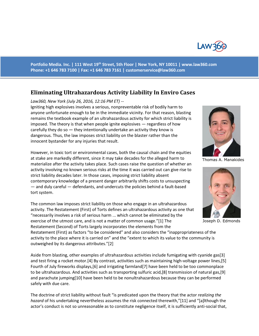 Eliminating Ultrahazardous Activity Liability in Enviro Cases