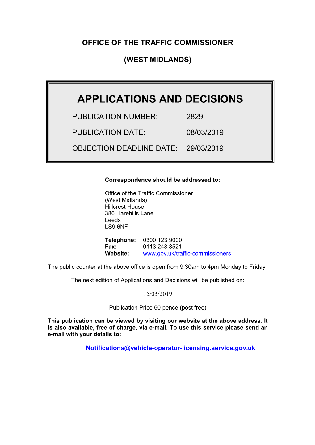 Applications and Decisions for the West Midlands