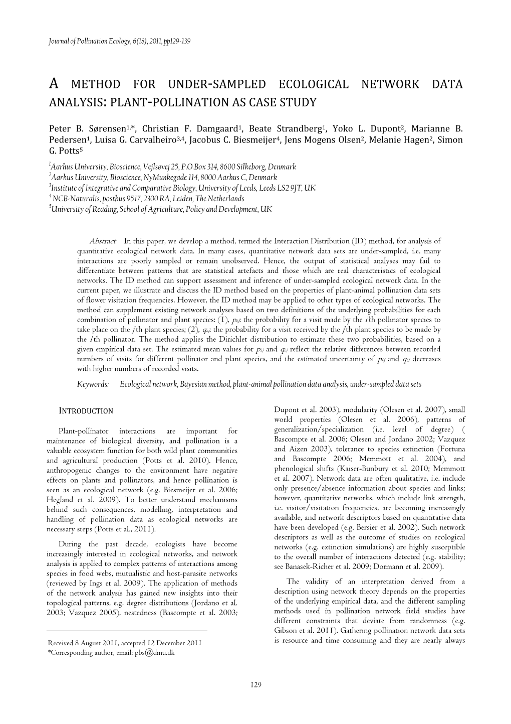 A Method for Under-Sampled Ecological Network Data