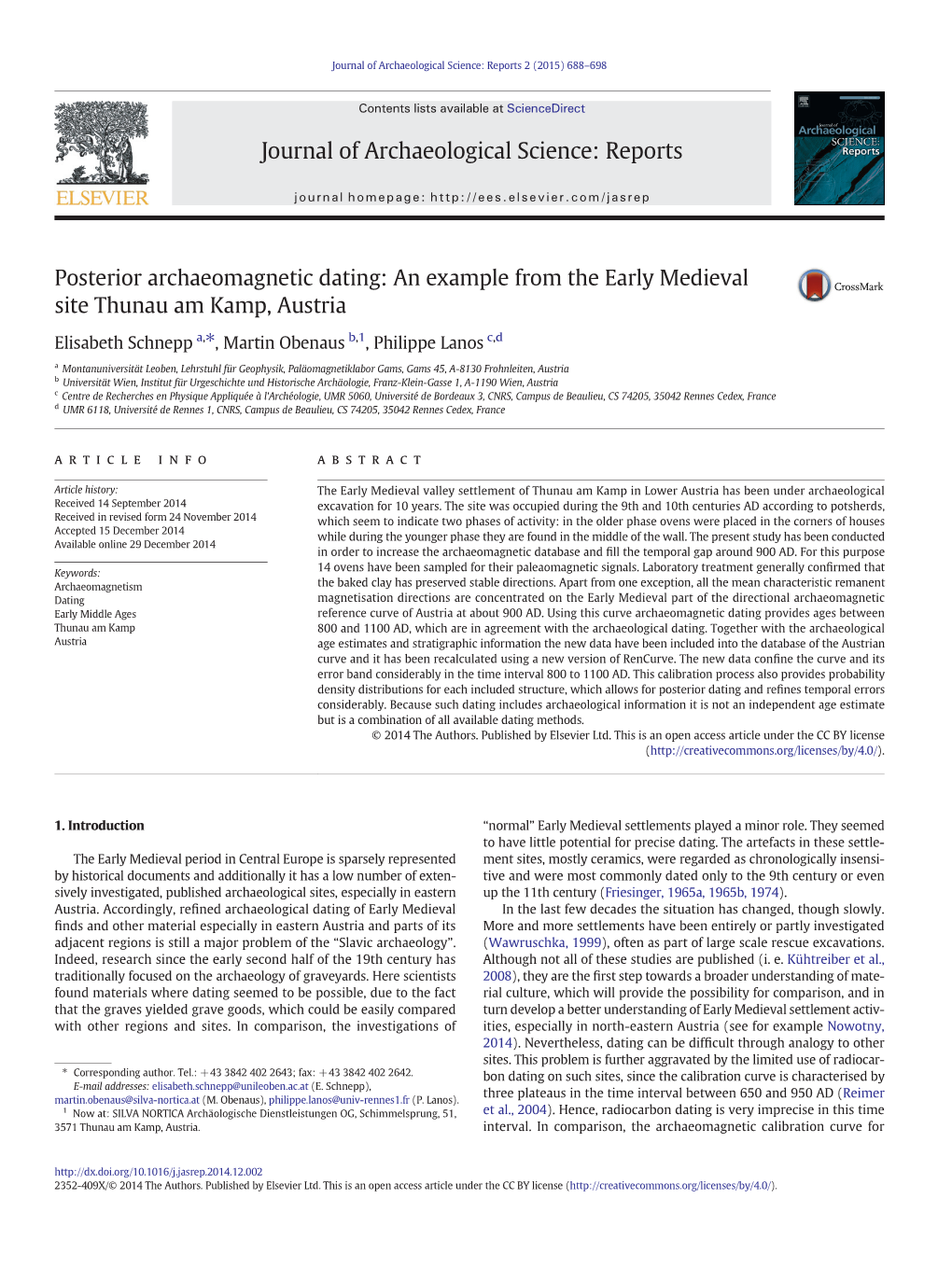 Posterior Archaeomagnetic Dating: an Example from the Early Medieval Site Thunau Am Kamp, Austria