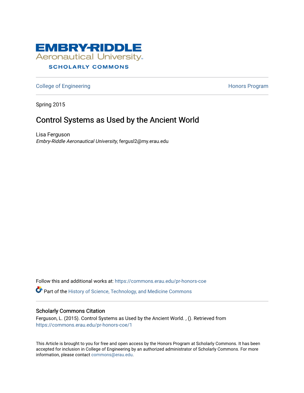 Control Systems As Used by the Ancient World