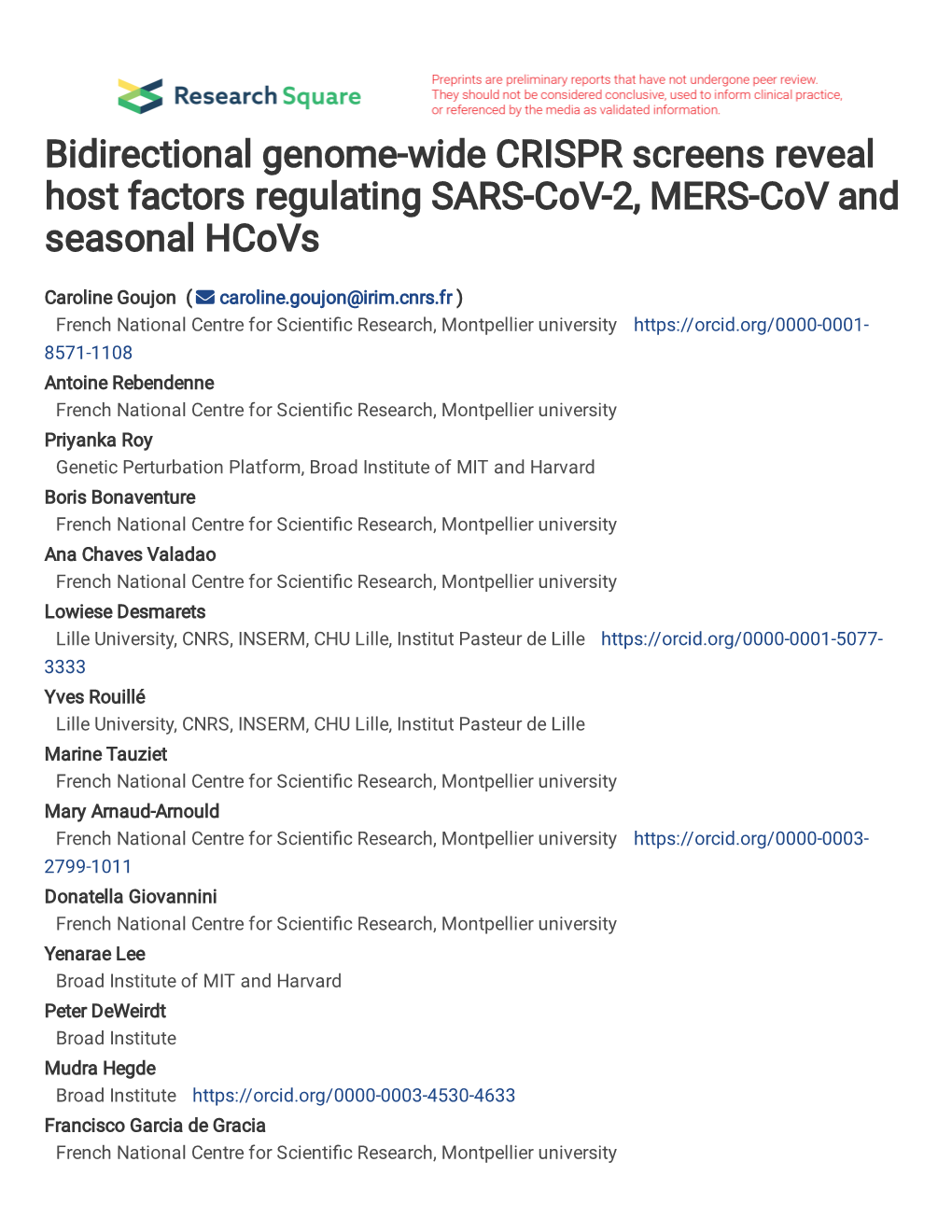 Bidirectional Genome-Wide CRISPR Screens Reveal Host Factors Regulating SARS-Cov-2, MERS-Cov and Seasonal Hcovs