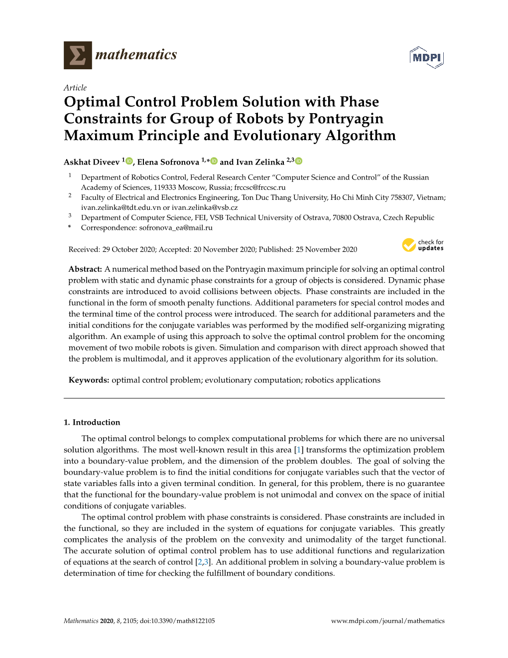 Optimal Control Problem Solution with Phase Constraints for Group of Robots by Pontryagin Maximum Principle and Evolutionary Algorithm