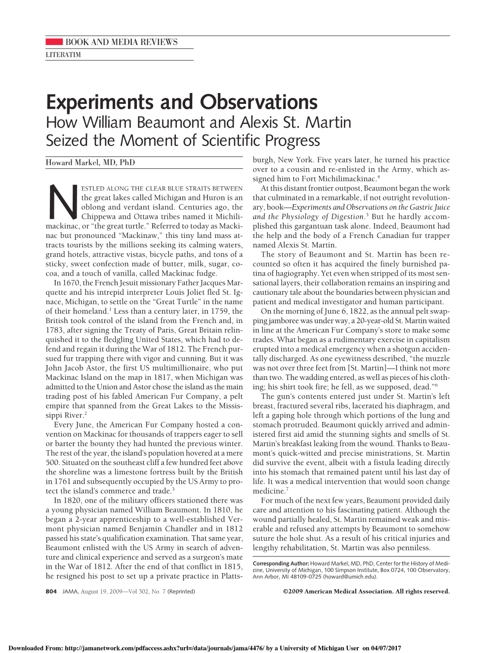 Experiments and Observations How William Beaumont and Alexis St