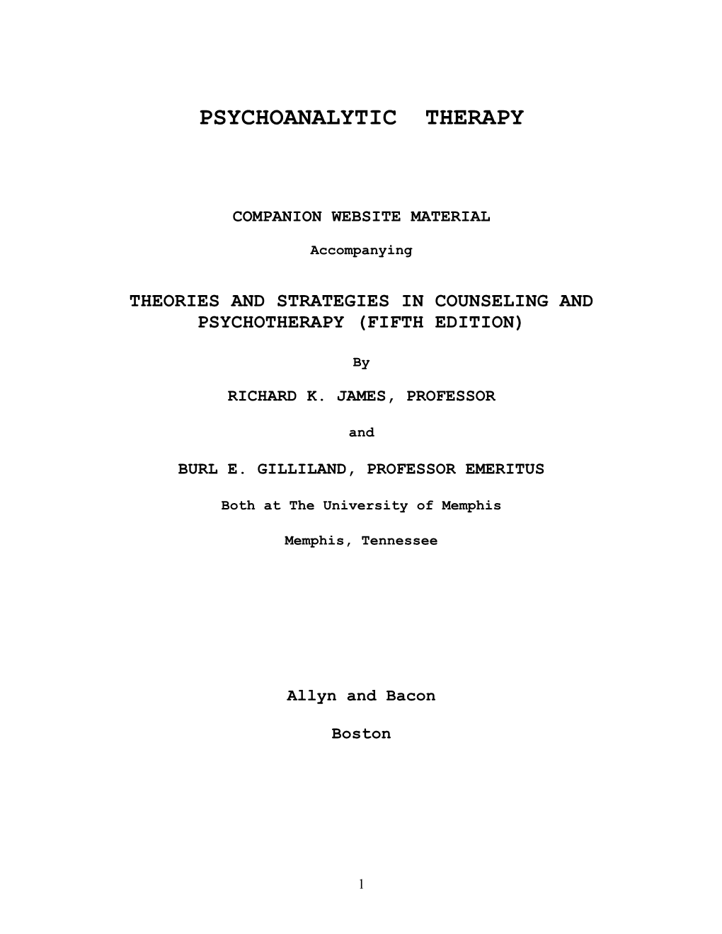 Psychoanalytic Therapy