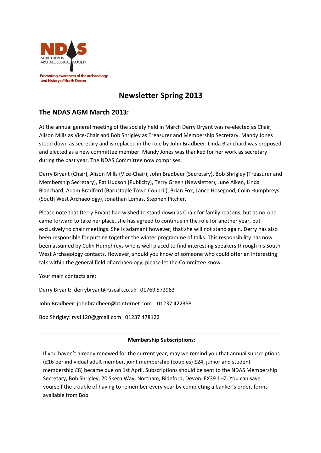 Newsletter Spring 2013