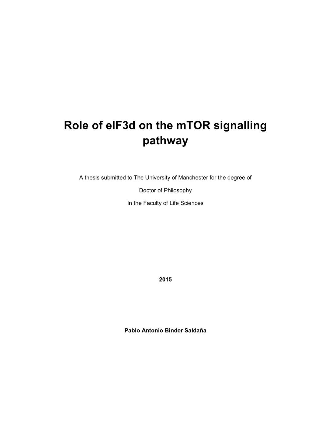 Role of Eif3d on the Mtor Signalling Pathway