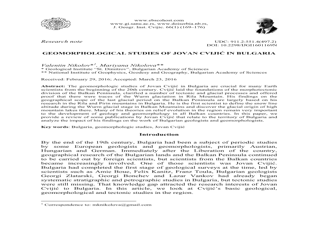 Research Note GEOMORPHOLOGICAL STUDIES