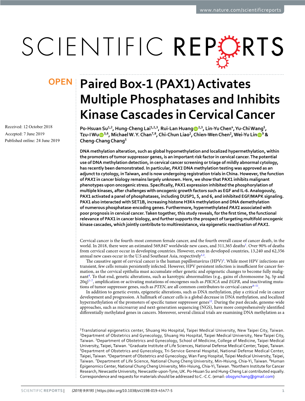 Paired Box-1 (PAX1) Activates Multiple Phosphatases and Inhibits