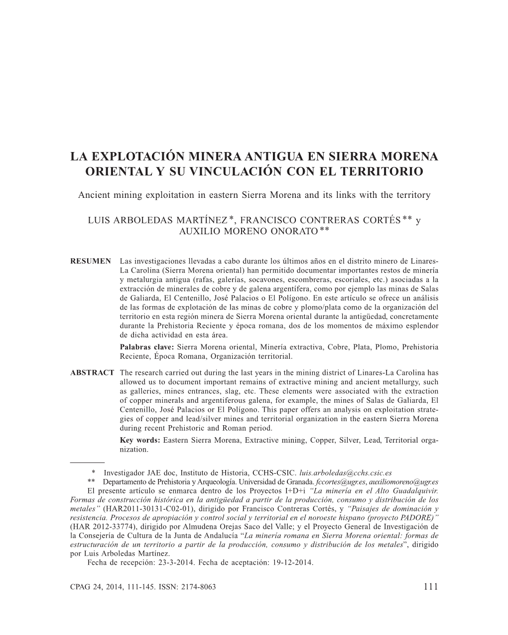 La Explotación Minera Antigua En Sierra Morena Oriental Y Su Vinculación Con El Territorio