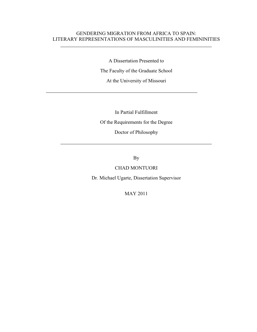 Gendering Migration from Africa to Spain: Literary Representations of Masculinities and Femininities