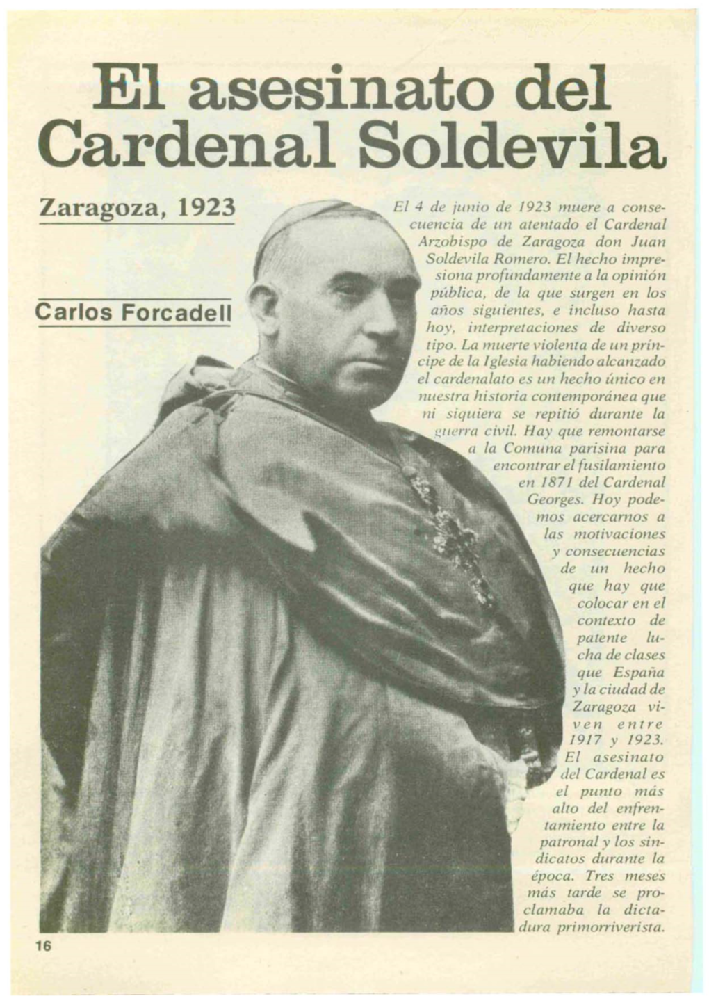 El Asesinato Del Cardenal Soldevila