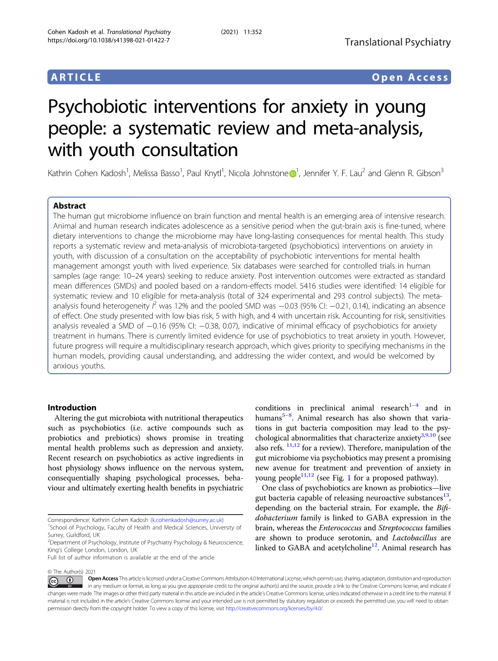 Psychobiotic Interventions for Anxiety in Young People