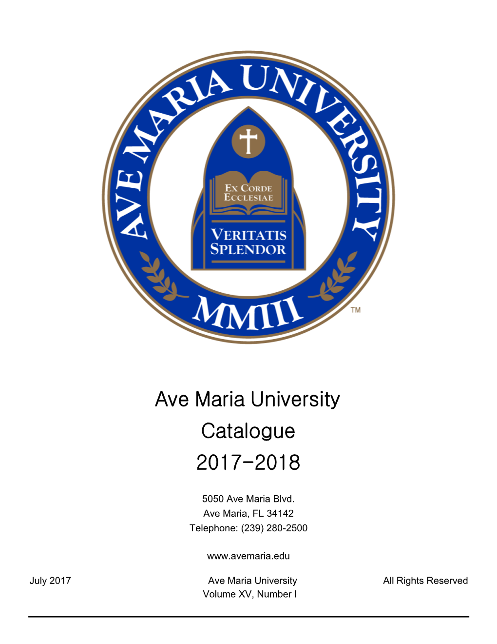 Ave Maria University Catalogue 2017-2018