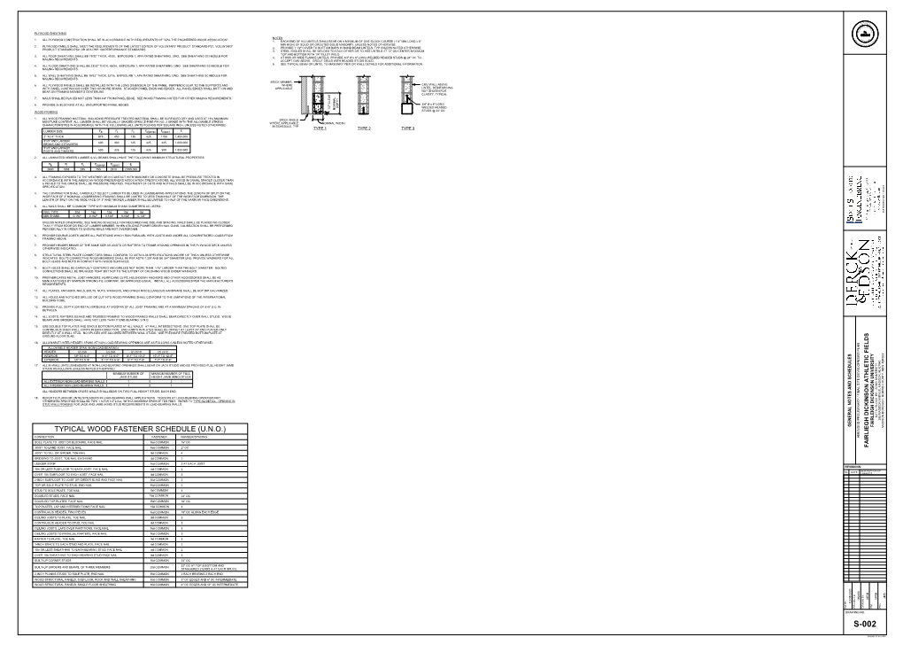 Typical Wood Fastener Schedule (U.N.O.) Madison Borough, Morris County, New Jersey