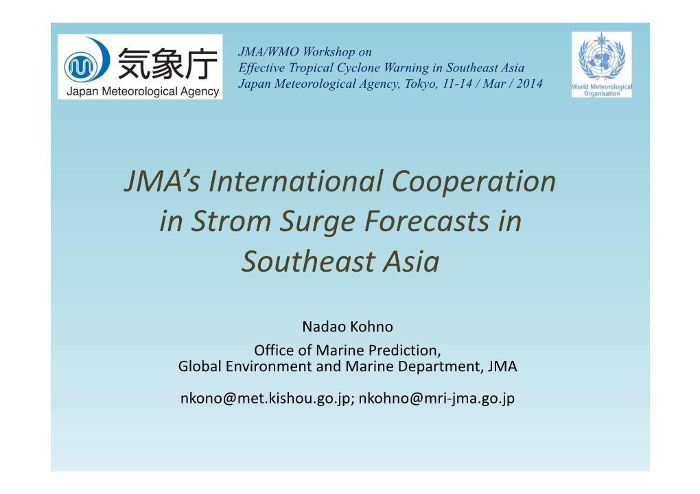 JMA's International Cooperation in Storm Surge Forecasts in Southeast Asia