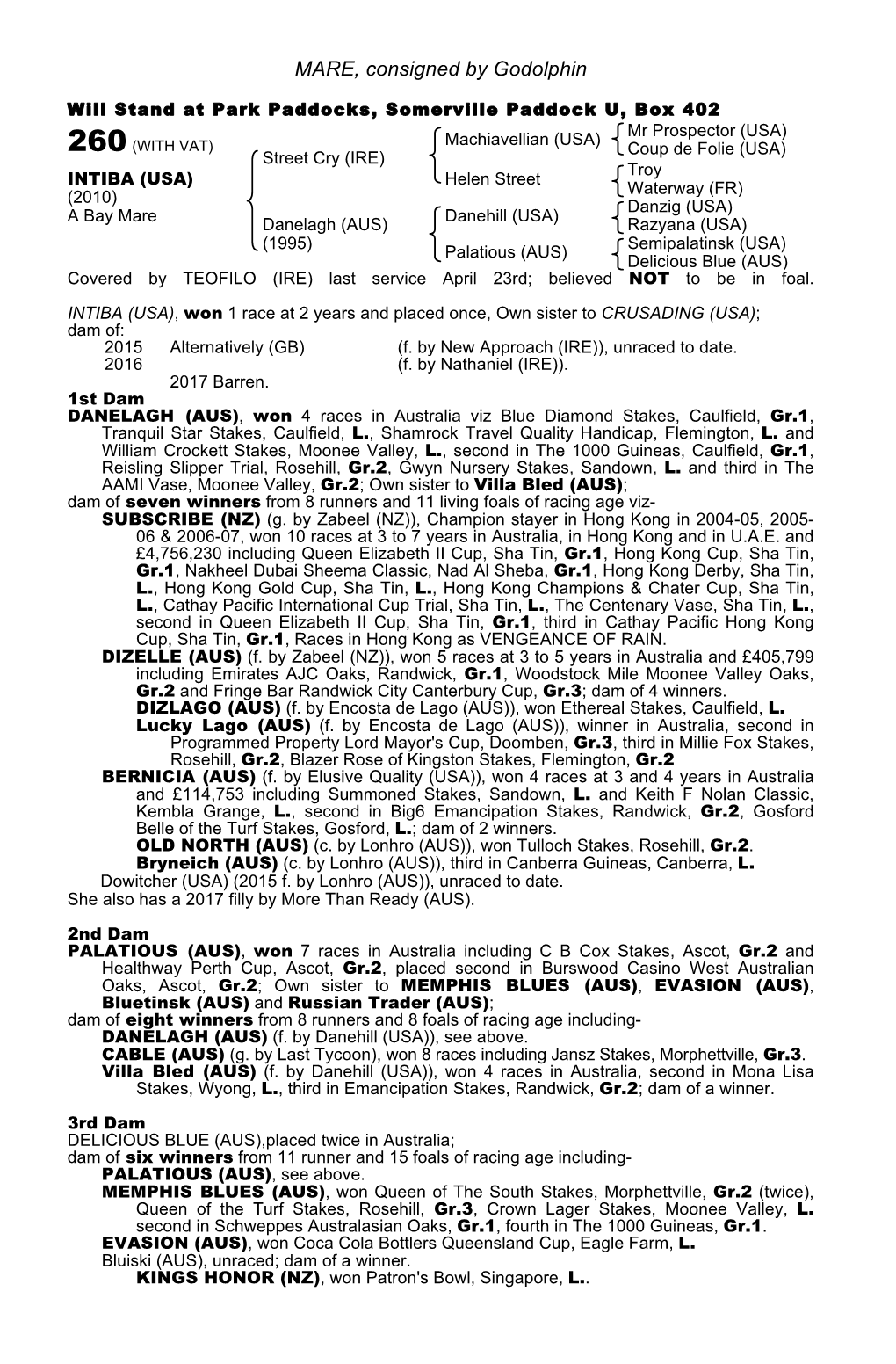 MARE, Consigned by Godolphin