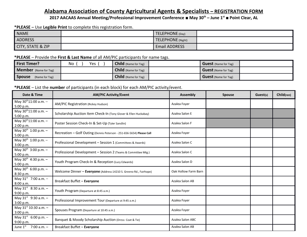 Alabama Association of County Agricultural Agents & Specialists REGISTRATION FORM