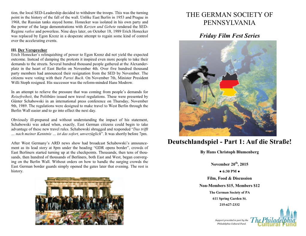 THE GERMAN SOCIETY of PENNSYLVANIA Deutschlandspiel