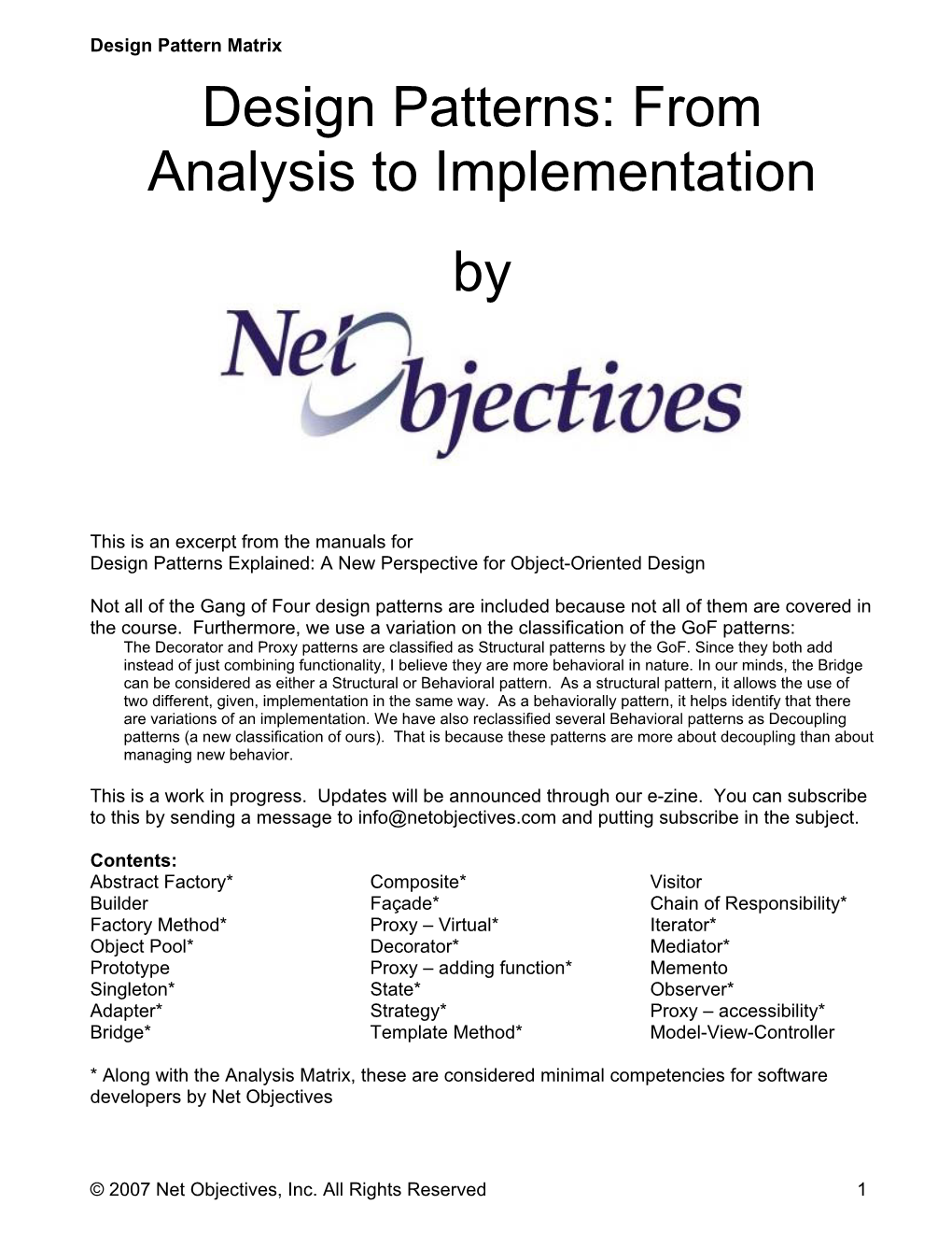 Design Patterns: from Analysis to Implementation