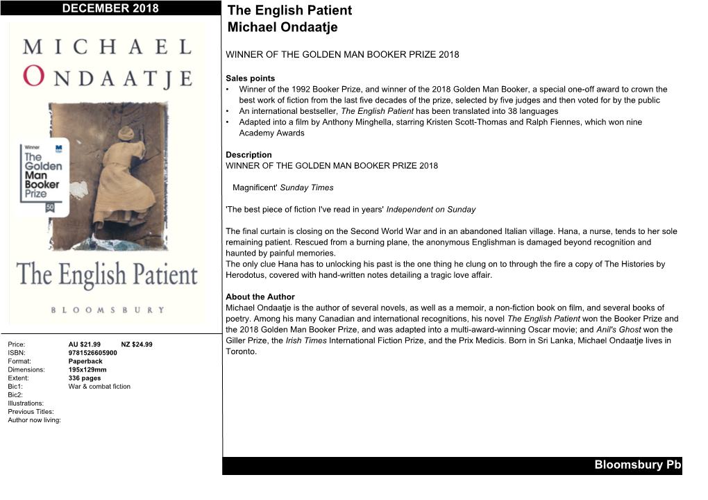 The English Patient Michael Ondaatje