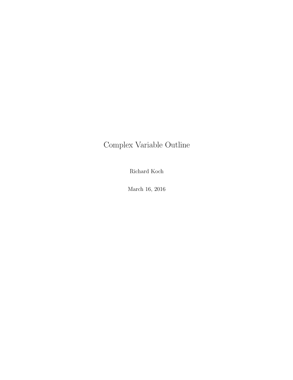 Complex Variable Outline