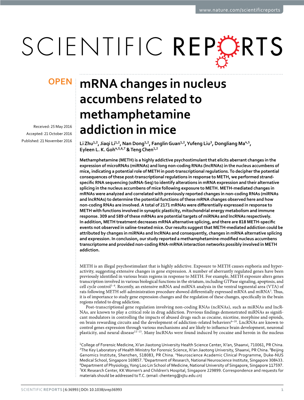 Mrna Changes in Nucleus Accumbens Related To