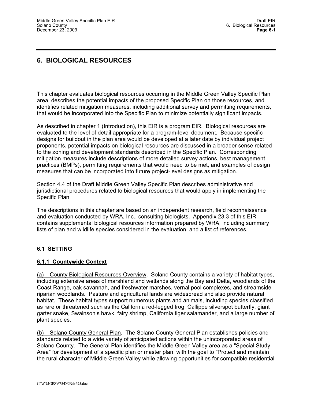 6. Biological Resources December 23, 2009 Page 6-1