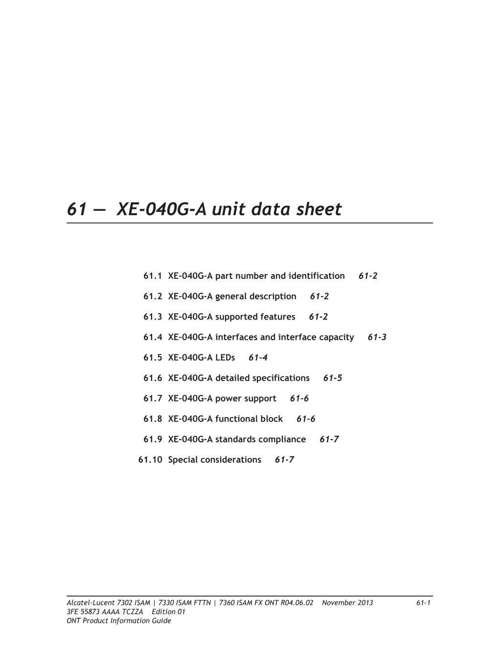 61 — ;E-040G-$ Unit Data Sheet