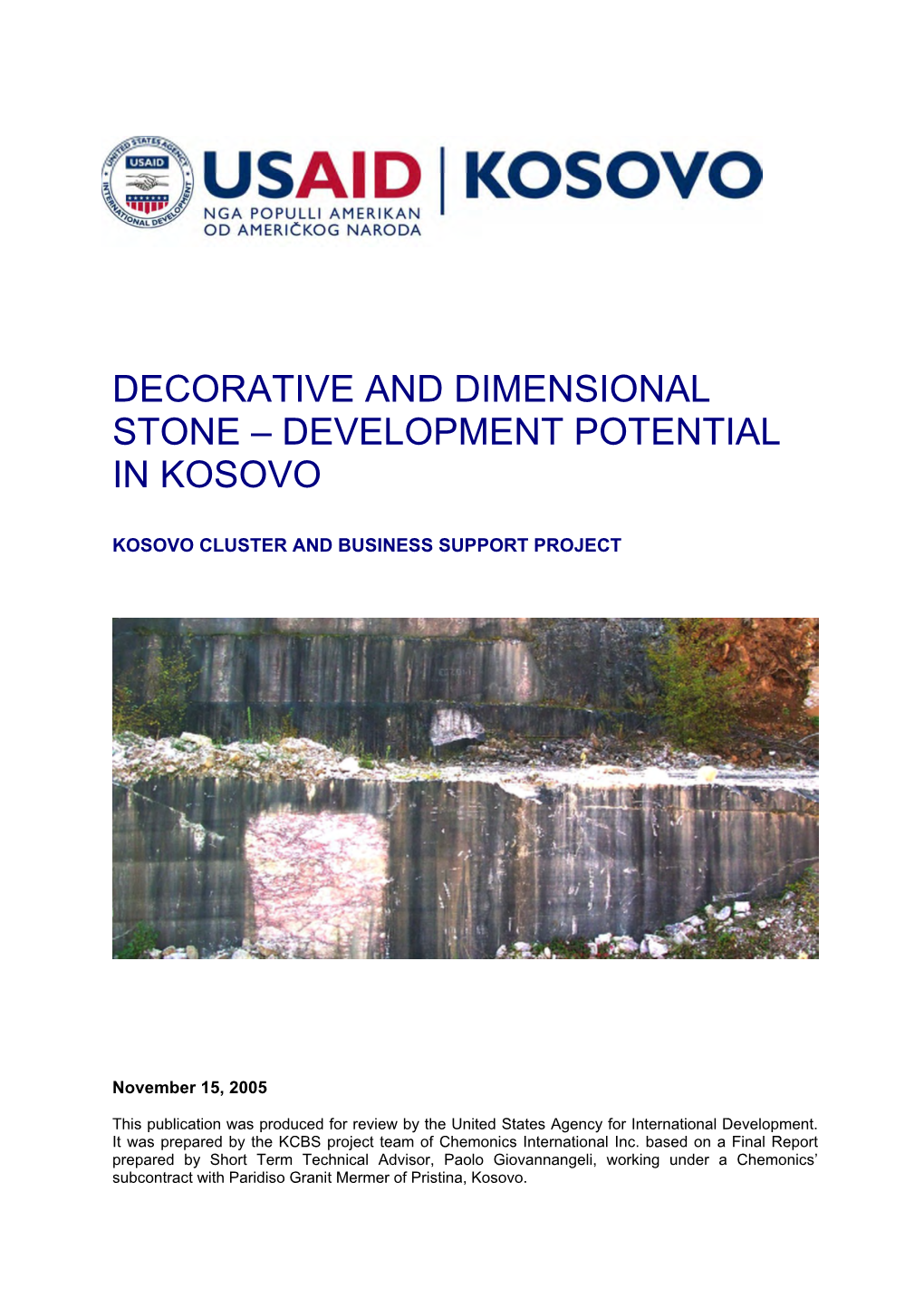 Decorative and Dimensional Stone – Development Potential in Kosovo