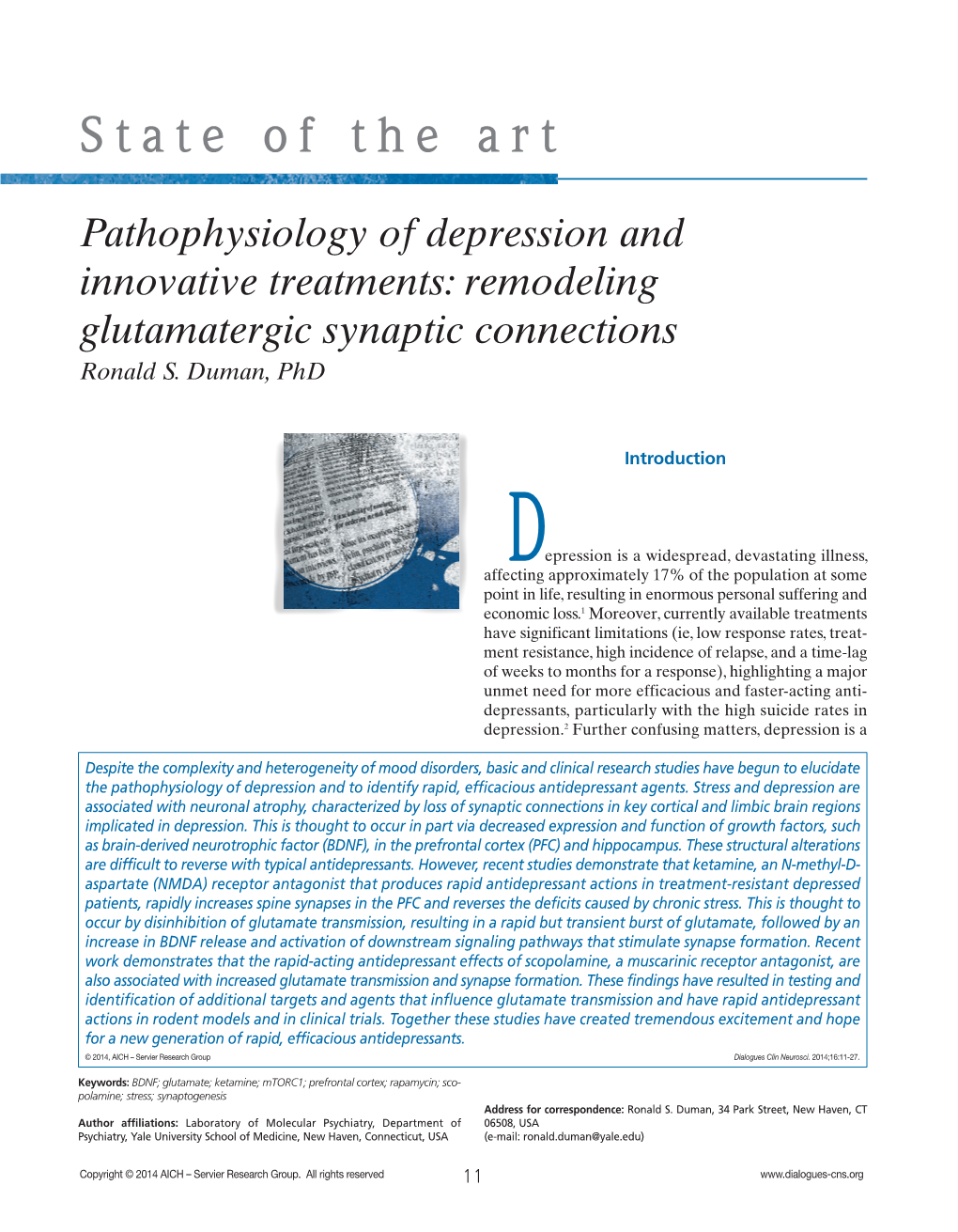 Pathophysiology of Depression and Innovative Treatments: Remodeling Glutamatergic Synaptic Connections Ronald S