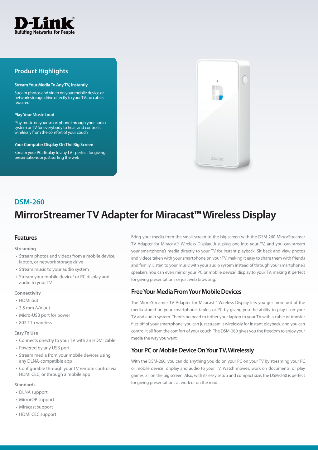 Mirrorstreamer TV Adapter for Miracast™ Wireless Display