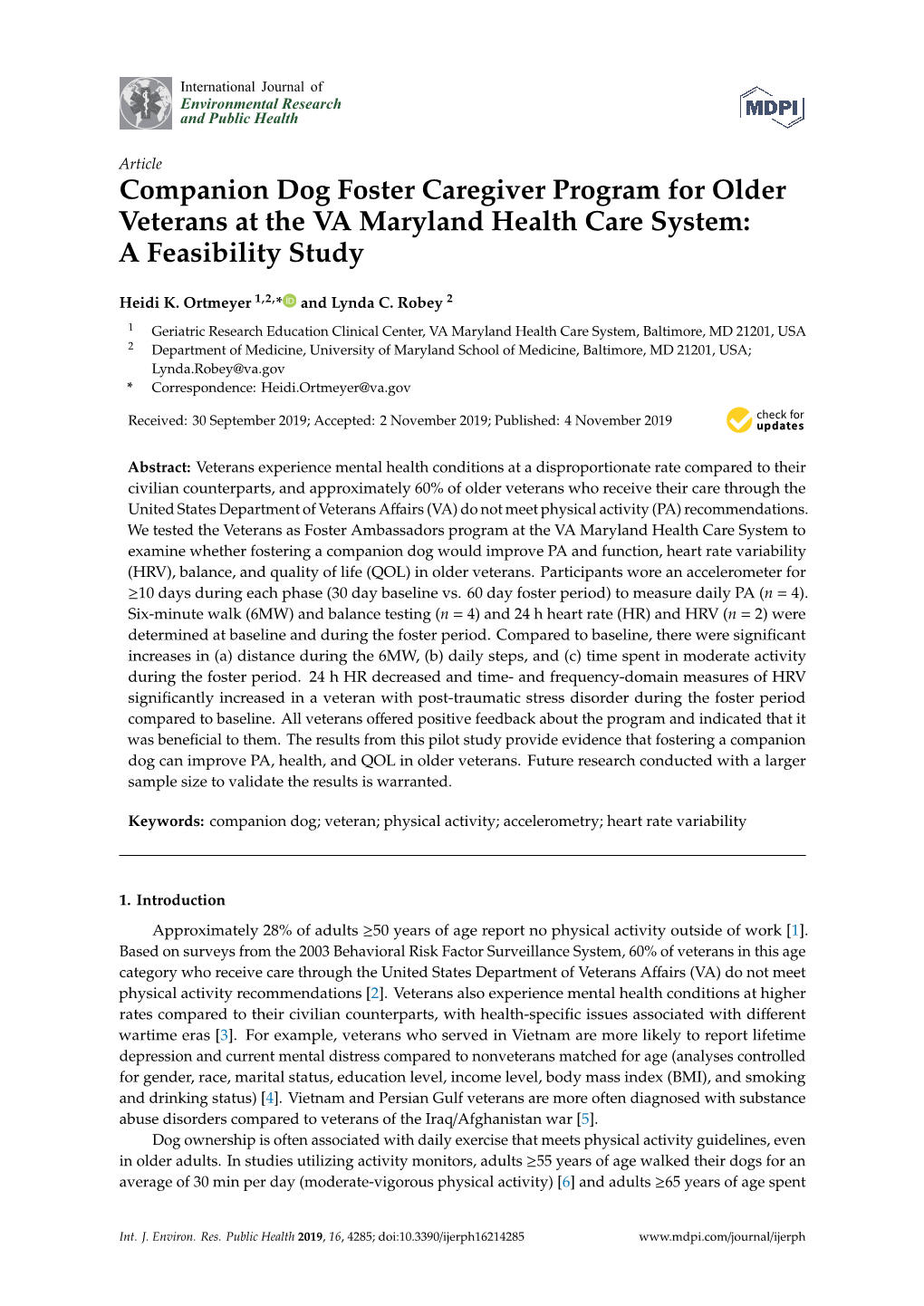 Companion Dog Foster Caregiver Program for Older Veterans at the VA Maryland Health Care System: a Feasibility Study