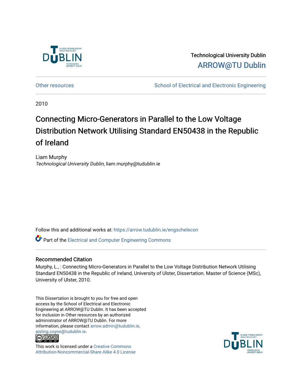 Connecting Micro-Generators in Parallel to the Low Voltage Distribution Network Utilising Standard EN50438 in the Republic of Ireland