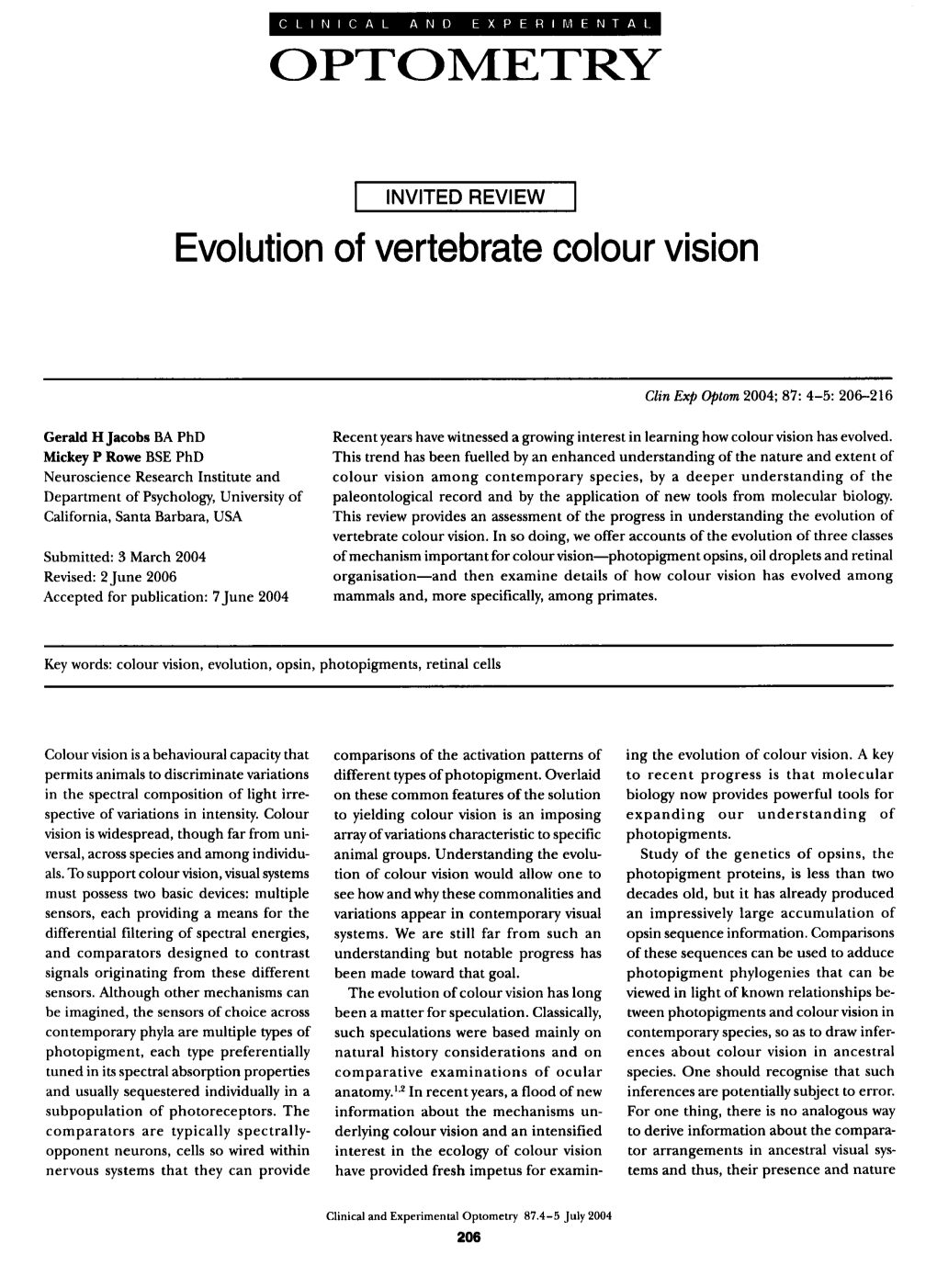 Evolution of Vertebrate Colour Vision